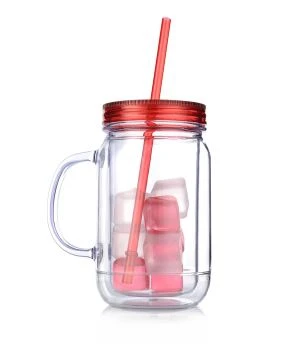 20oz/650ml с двойна стена AS Пластмасови буркани Mason включват чаша за лед с дръжки
